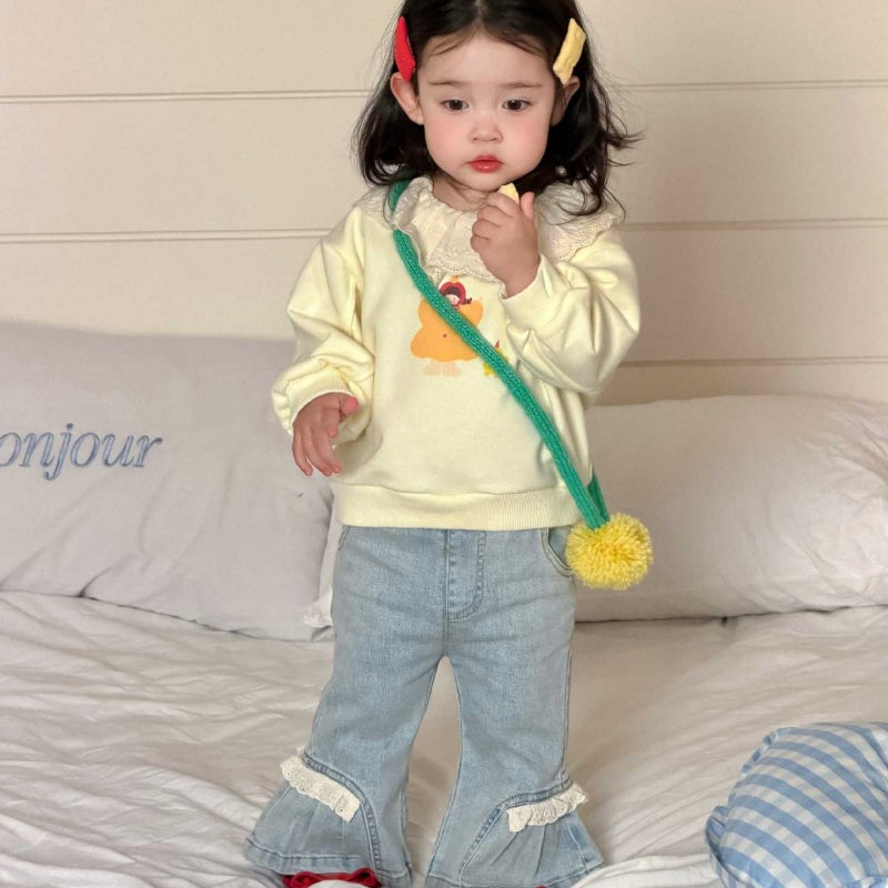 【BABY&KID】レース襟カートゥーンスウェット、デニムパンツSK104313