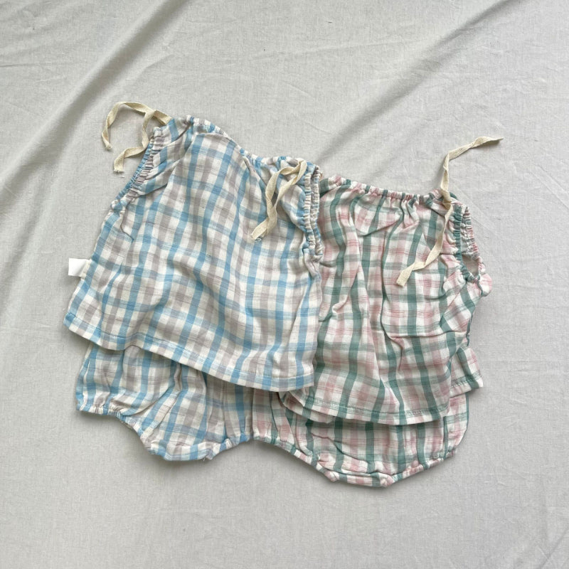 【BABY】チェック柄レースアップベストSK102255