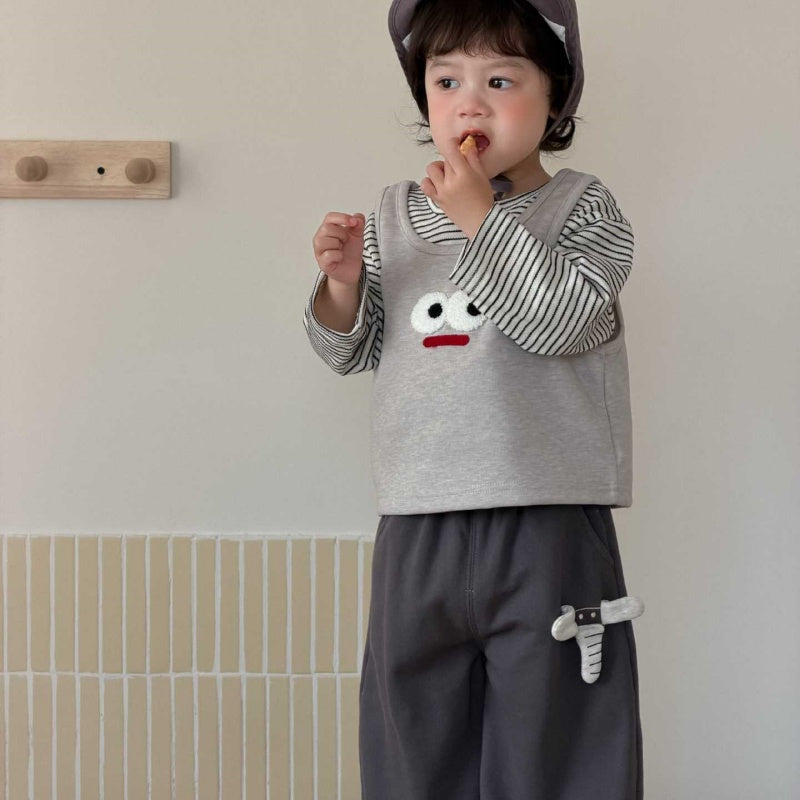 【BABY&KID】おめめ柄ベスト、ボーダー長袖、カジュアルパンツSK104007