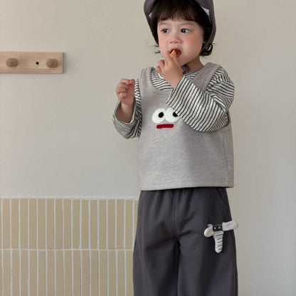 【BABY&KID】おめめ柄ベスト、ボーダー長袖、カジュアルパンツSK104007