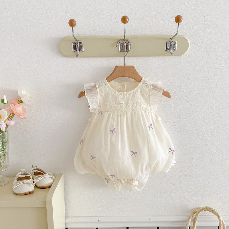 【BABY】夏新作 刺繍蝶結び柄ロンパースSK090602