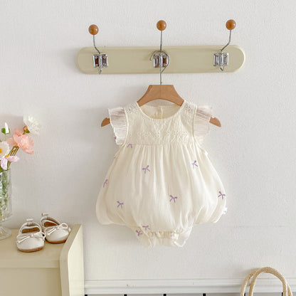 【BABY】夏新作 刺繍蝶結び柄ロンパースSK090602