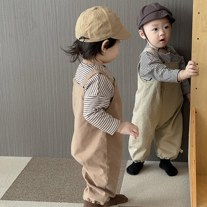 【BABY】マルチボタン付きサロペット、ボーダーTシャツSK010329