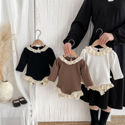 【BABY】レースクルーネックリブロンパース、レースレギンスSK100726