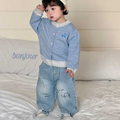 【BABY&KID】ボーダーカーディガン、カートゥーン柄デニムパンツ、ロゴプリント長袖SK104009