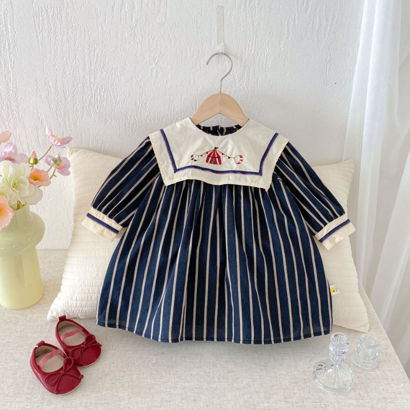 【BABY&KID】レトロ刺繍ストライプワンピースSK092325