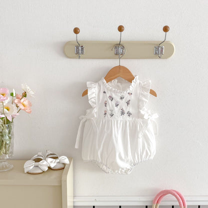 【BABY】夏新作 花柄刺繍サイドリボン ロンパースSK062305