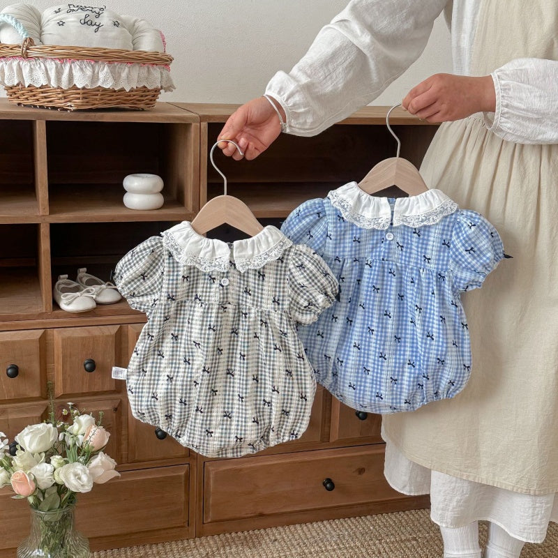 【BABY】夏新作 蝶結びパフスリーブロンパースSK104911