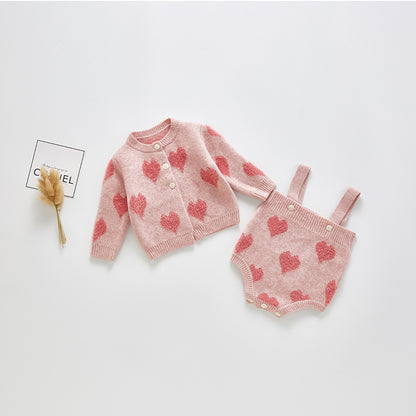 【BABY】ハートサロペットロンパース、カーディガンSK101534