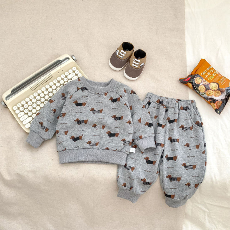 【BABY&KID】キュートなダックスフンドプリントセットアップSK092721