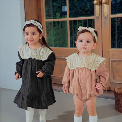 【BABY】レースフリル付ビッグカラー ロンパース、ワンピースSK101509