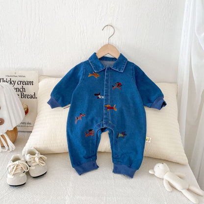 【BABY】アニマル刺繍デニムカバーオールSK100316