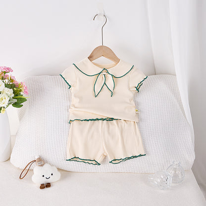 【BABY】夏新作 蝶結びの丸襟セットアップSK072311