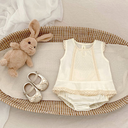 【BABY&KID】夏新作 レースフリルノースリーブセットアップSK062314