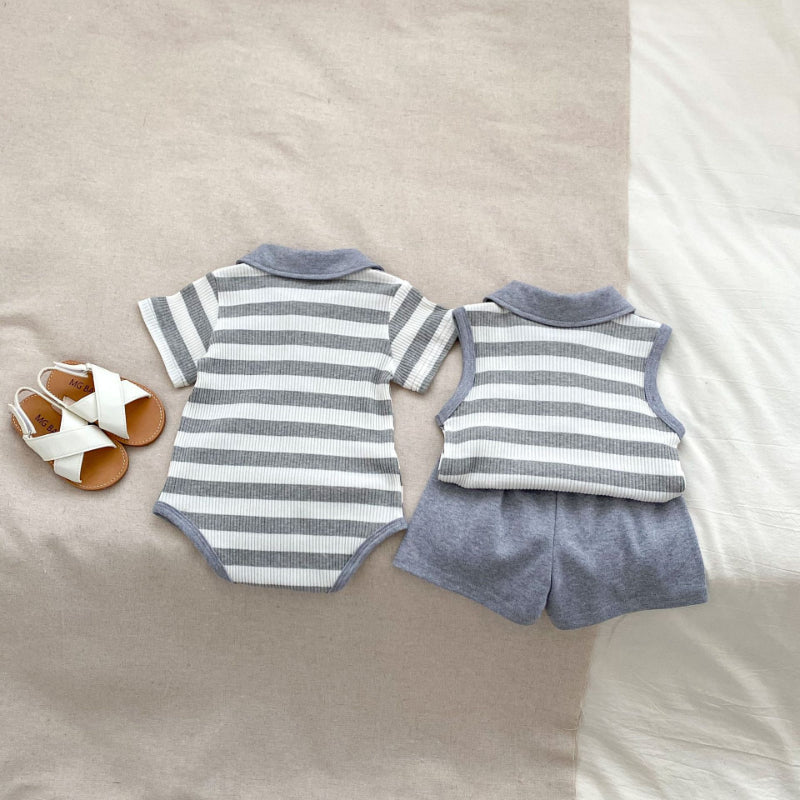 【BABY&KID】夏新作 ストライプくまロンパース、セットアップSK072524