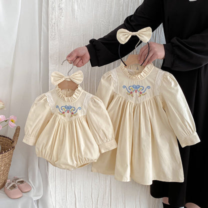 【姉妹服】花刺繍ロンパース、ワンピースSK101130