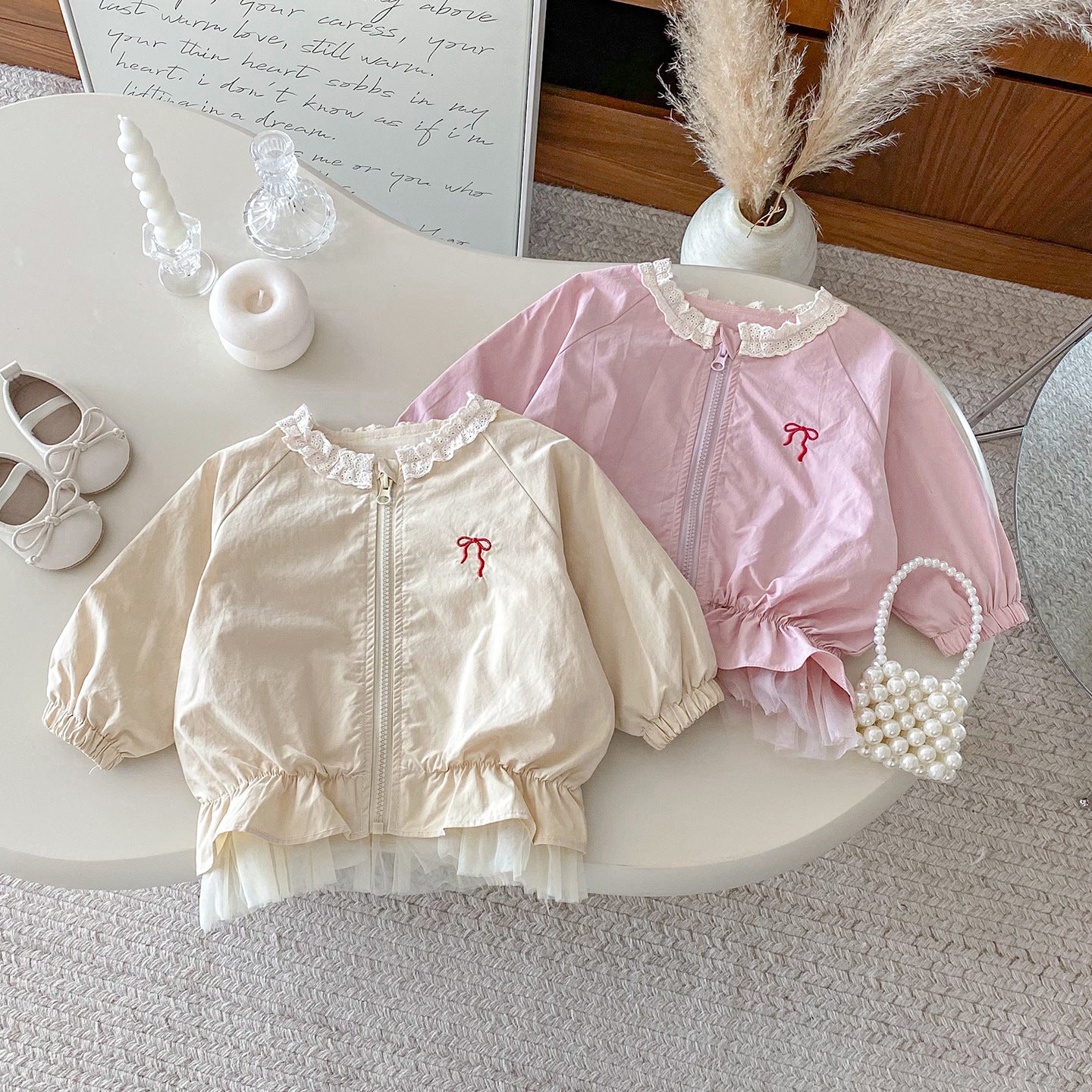 【BABY】蝶結び刺繍チュール縁アウターSK100450