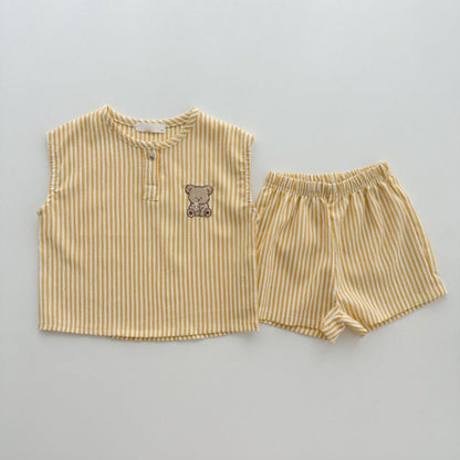 【BABY&KID】夏新作 ボーダーノースリーブベアセットアップSK091205