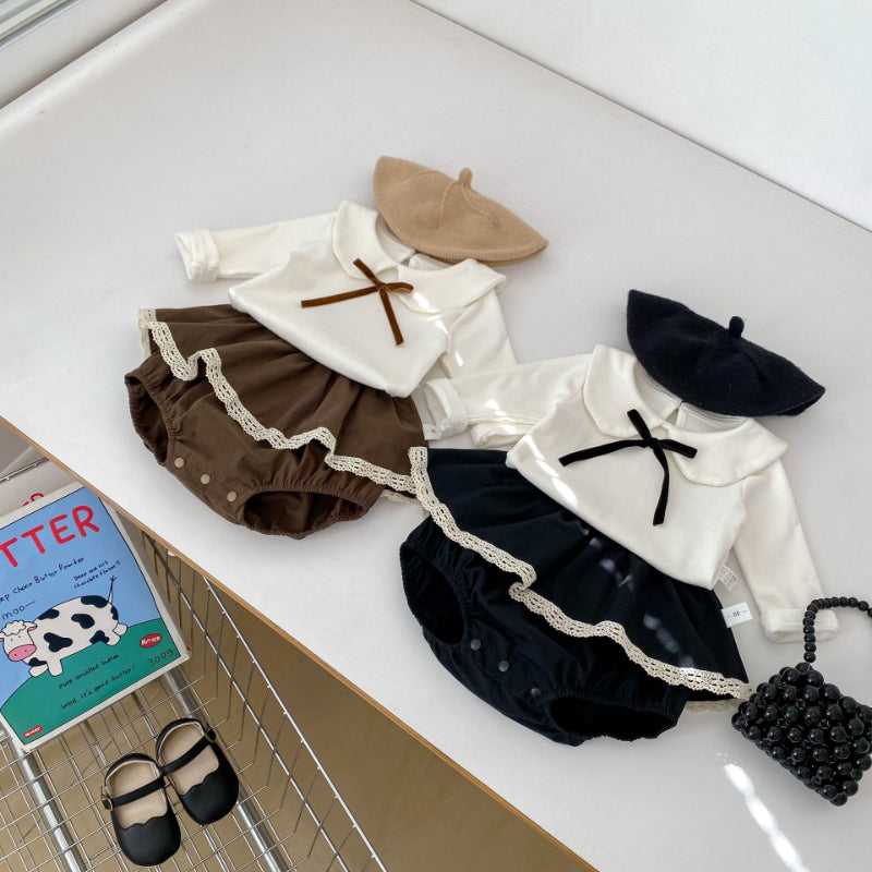 【BABY】リボンカラー長袖ブラウス、フリルブルマSK100737