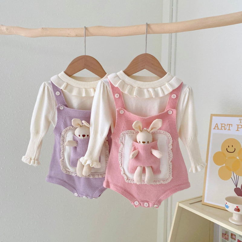 【BABY】うさぎニットサロペット＆無地ニットトップスSK101412