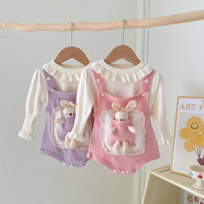 【BABY】うさぎニットサロペット＆無地ニットトップスSK101412
