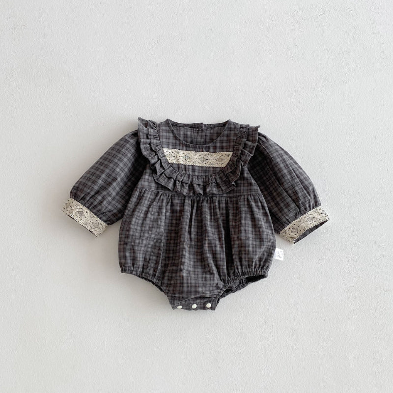 【BABY】レトロチェックレースロンパースSK100705