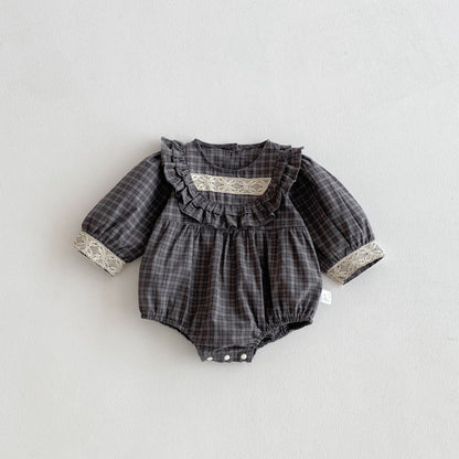 【BABY】レトロチェックレースロンパースSK100705