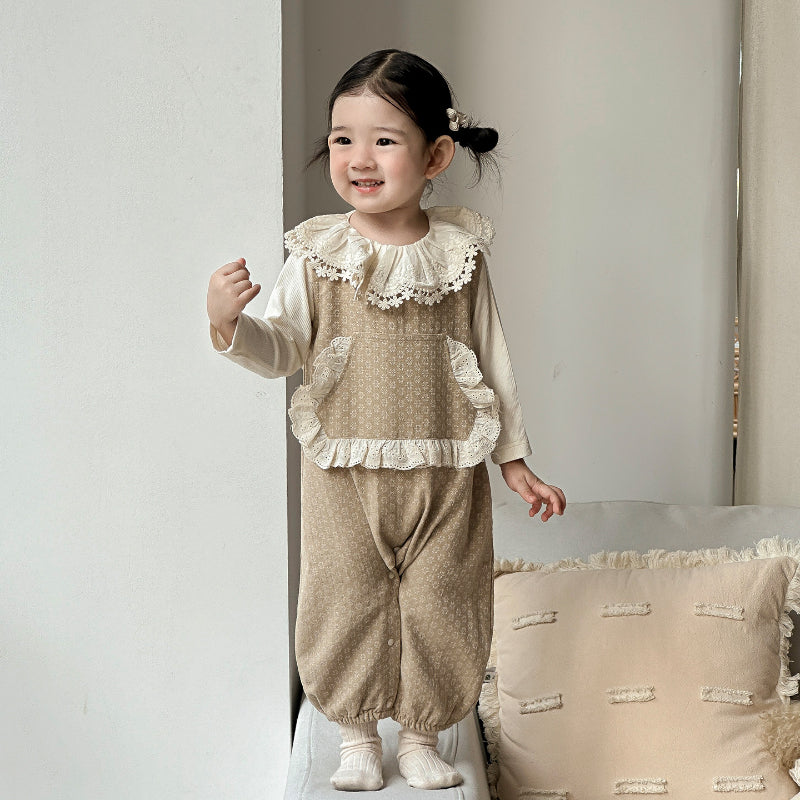 【BABY】小花柄サロペット＆レースTシャツ、ハートポケットアウターSK101417