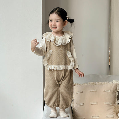 【BABY】小花柄サロペット＆レースTシャツ、ハートポケットアウターSK101417