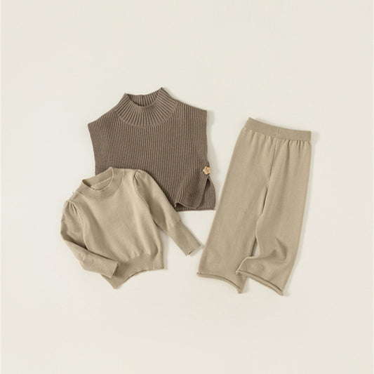 【BABY&KID】ハイネックベスト＆無地ニット＆ニットパンツ3点セットSK101840