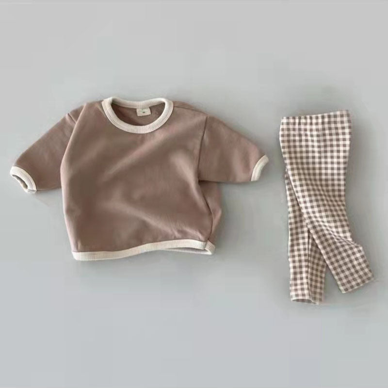 【BABY&KID】バイカラートレーナー&チェック柄ボトムスSK020921