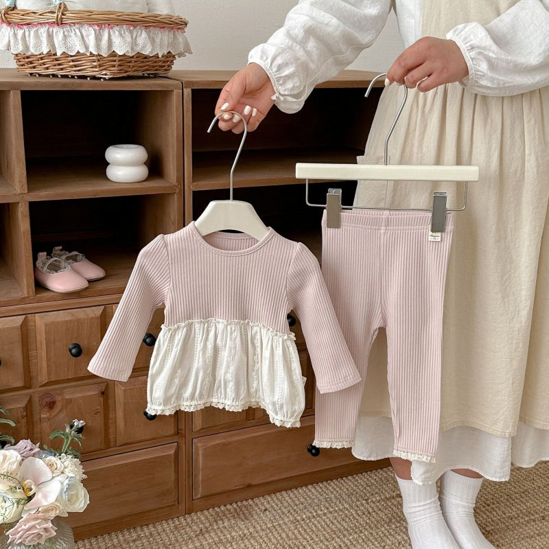 【BABY&KID】ラウンドネックフリル裾綿セットアップSK104307