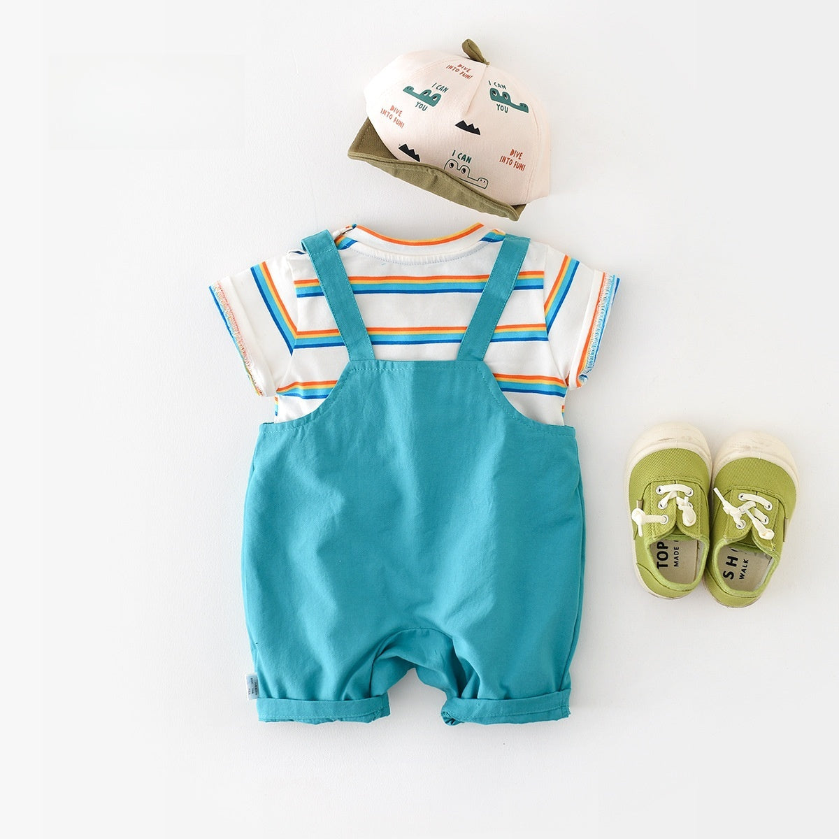 【BABY】夏新作 MINIレインボーストライプ半袖ジャンプスーツSK070813