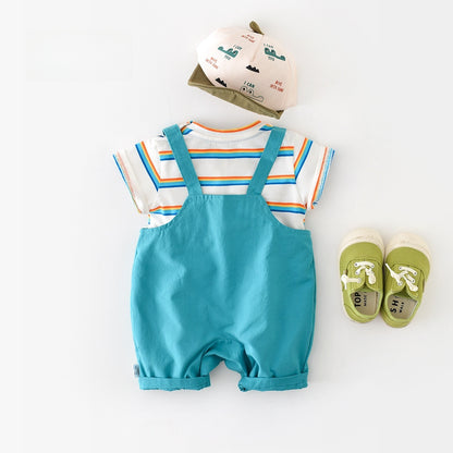 【BABY】夏新作 MINIレインボーストライプ半袖ジャンプスーツSK070813
