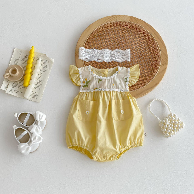 【BABY】夏新作 小花刺繍襟ロンパースSK071907