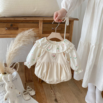 【BABY】花柄トップス、花刺繍サロペットパンツSK092318