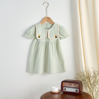 【BABY&KID】夏新作 フリル刺繍襟ロンパース、ワンピースSK092635