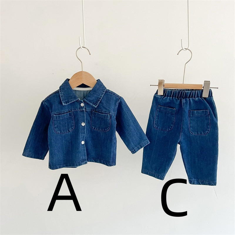 【BABY&KID】オシャレデニムカーディガン、デニムカジュアルルーズパンツSK030707