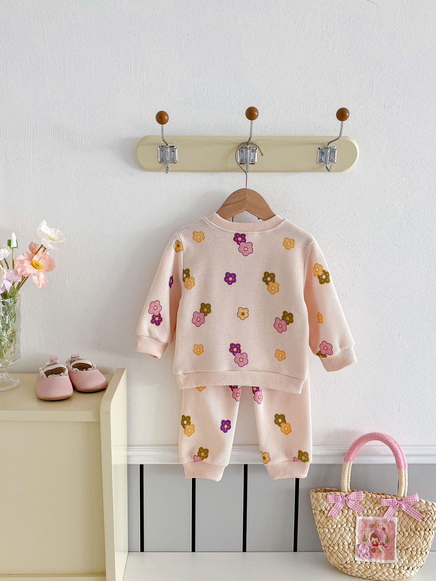 【BABY&KID】ワッフル花柄ピンクセットアップSK022404