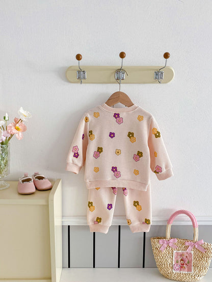 【BABY&KID】ワッフル花柄ピンクセットアップSK022404
