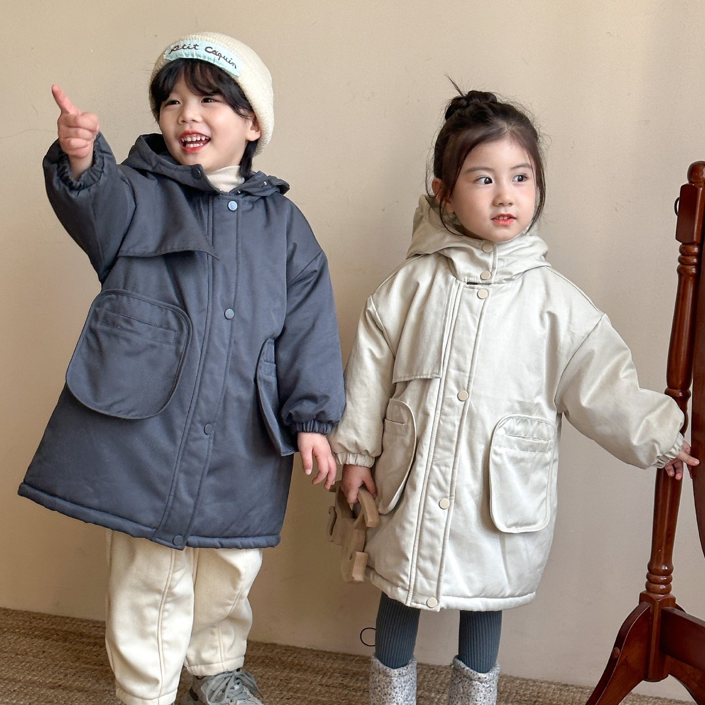 【BABY&KID】裏起毛オシャレ暖かいコートSK012604