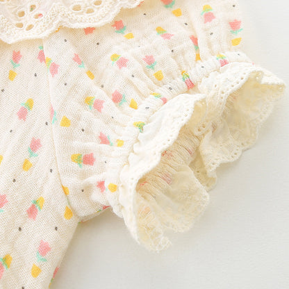 【BABY】夏新作 クルーネック花柄ロンパース&帽子SK091520