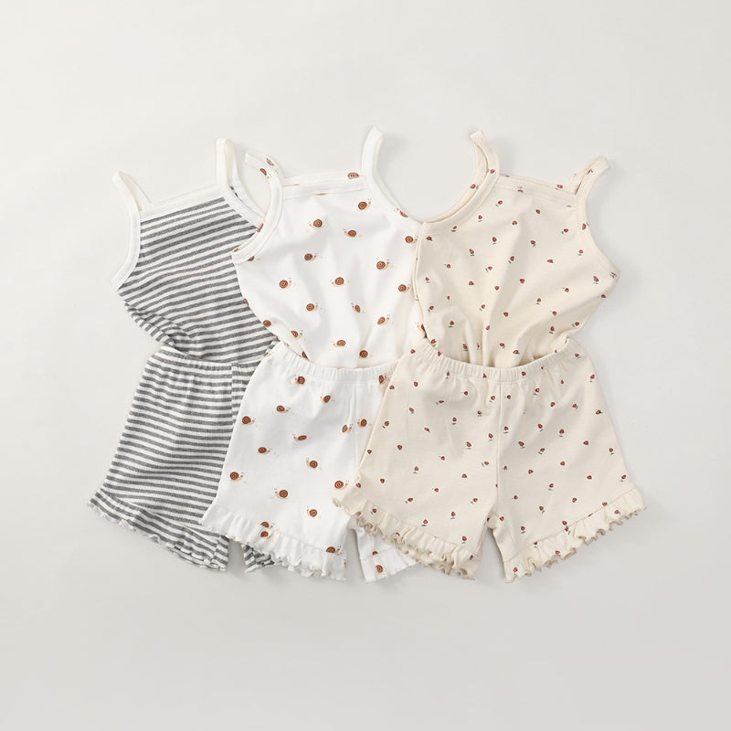 【BABY&KID】夏新作 北欧風フリルキャミセットアップSK092114