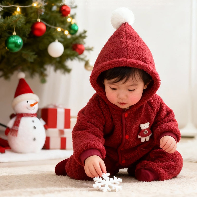 【BABY】冬新作くまワッペンあったかフード付きカバーオールSK103209