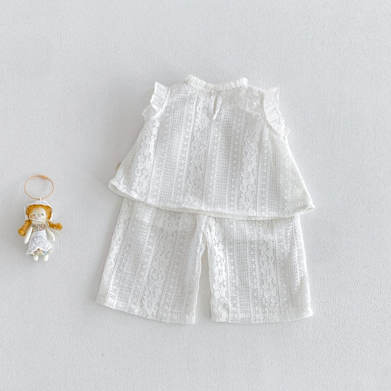 【BABY&KID】夏新作フリルスリーブレースセットアップSK106102