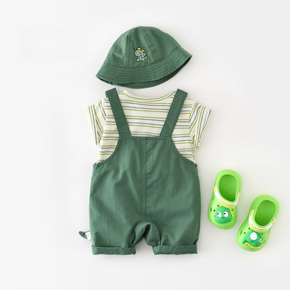 【BABY】夏新作 恐竜サロペット&爽やかボーダーＴシャツSK070815