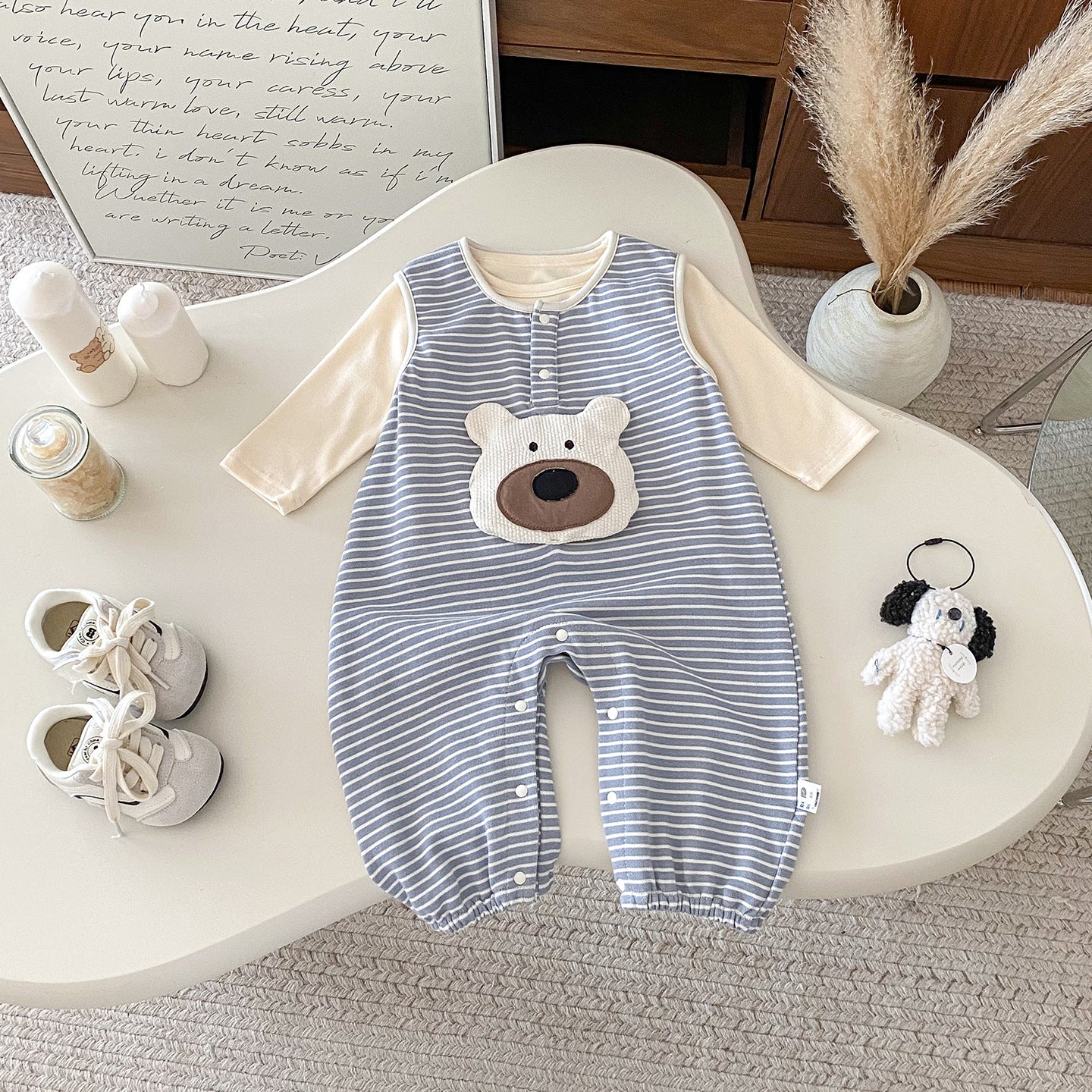 【BABY】ボーダーくまロンパース、無地TシャツSK100447