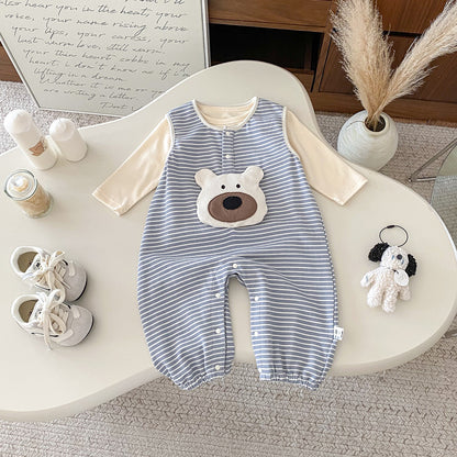 【BABY】ボーダーくまロンパース、無地TシャツSK100447
