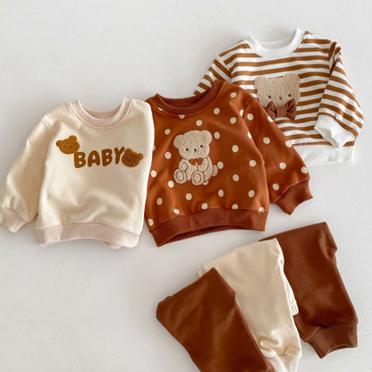 【BABY&KID】クマ柄ボーダー、ドットセットアップSK032203