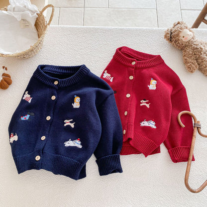 【BABY】いぬ刺繍ニットカーデSK101426